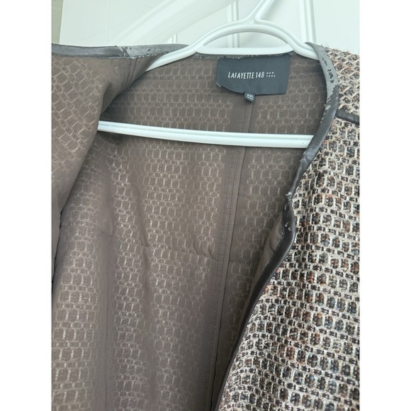 Lafayette 148 New York Wool Blend Tweed Blazer Leather Trim Size XXLBrown *READ - Picture 7 of 9